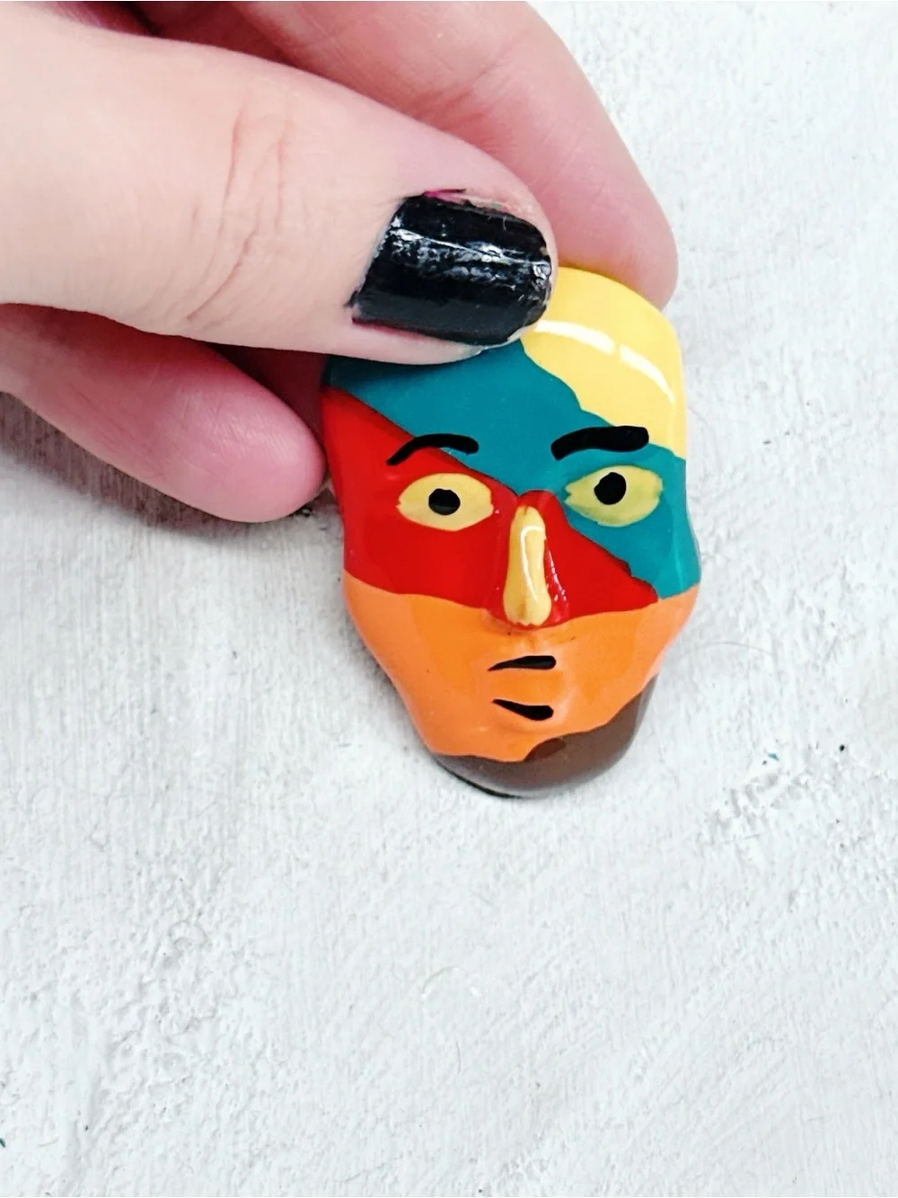 330u. Ceramic Manface Brooch Handmade